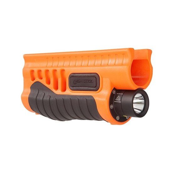 Nightstick Less Lethal Orange white LED/green laser forend for Remington shotguns.